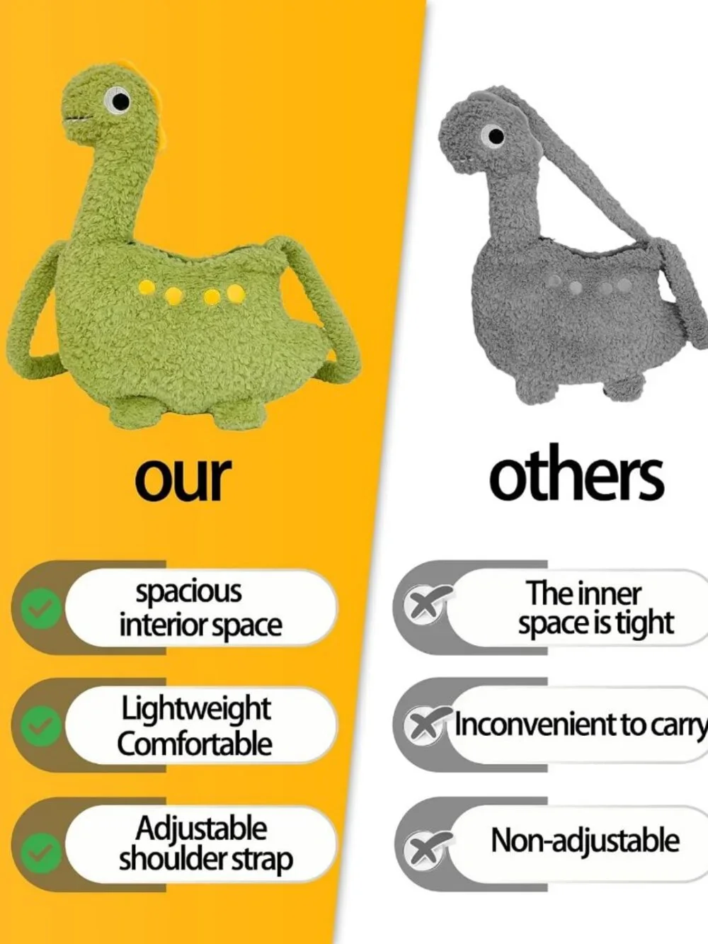 Adorable Dinosaur Plush Backpack with Zipper, Unique Fun Purse for Girls & Women
